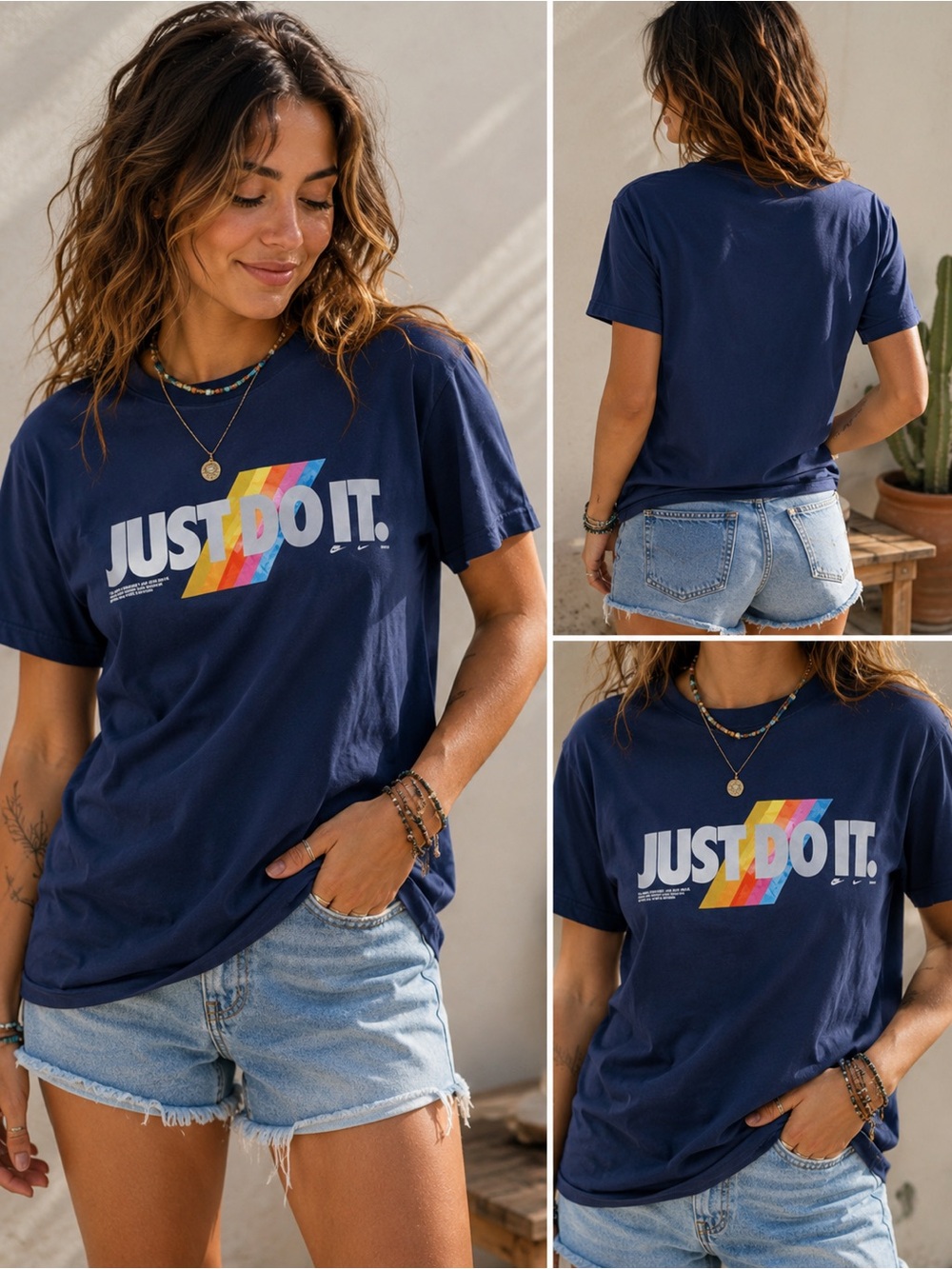 Nike “Just Do It.” Rainbow Navy Graphic T-Shirt – Women’s Small